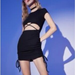 SHEIN Criss-cross Cut Out Drawstring Side Bodycon Dress Black Size S
